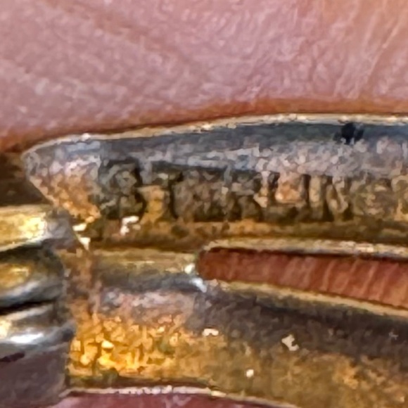 Huge antique flower blue glass crystals cabochon sterling silver brooch pin - Picture 6 of 16